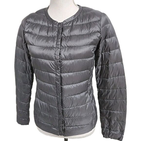 Uniqlo Ultra Light Down Compact Quilted Jacket Snap Button Gray Women’s Size S - Picture 4 of 11